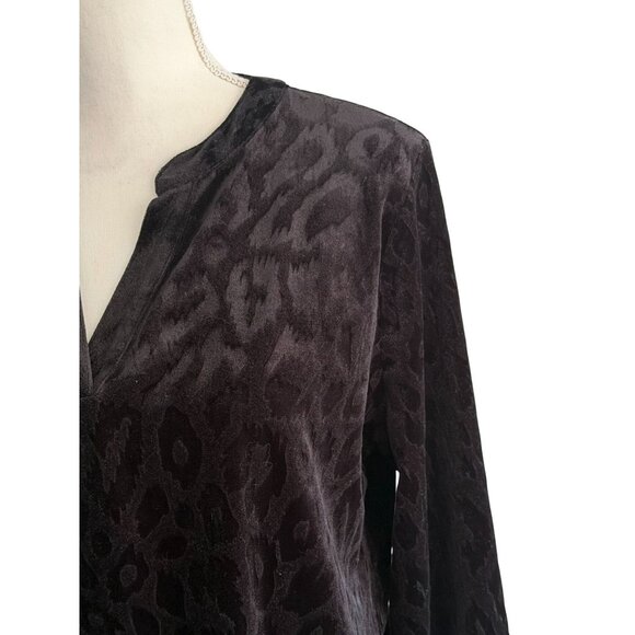 ANNE KLEIN Black Velvet Animal Print Tunic Blouse Top Size Large - Picture 3 of 6